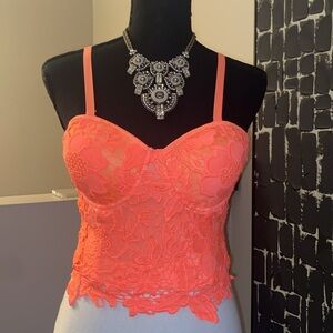 Neon Orange Floral Lace Corset